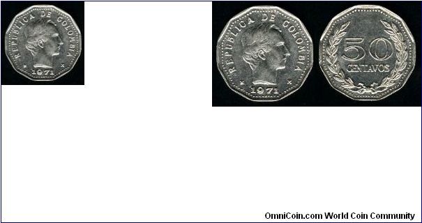REPUBLICA DE COLOMBIA -50 centavos 1970 FOR SALE 