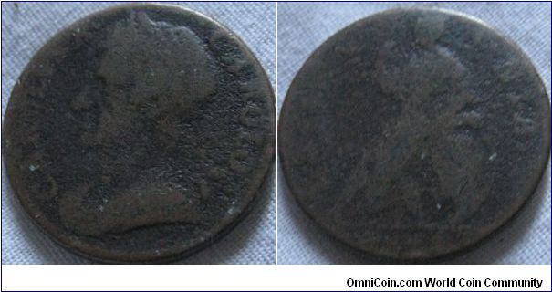 charles 2nd farthing, hard to date but the last number seems to be a 4 making it 1674, reverse is very worn, obverse has some details, still a very old coin