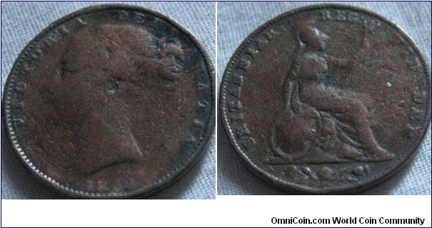 1853 farthing, fair condition, angle makes the 3 look gone (its there ;)) looks better then the other 1845 but still quite worn