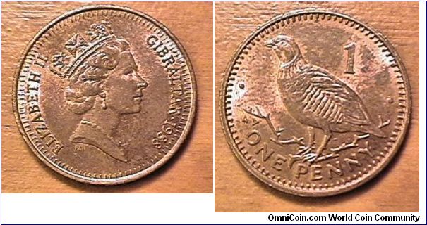 ELIZABETH II GIBRALTAR, ONE PENNY, 1988-AA
Bronze