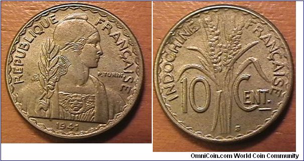 REPUBLIQUE FRANCAISE, INDOCHINE FRANCAISE 10 CENTS, 1941-S
Copper-nickel