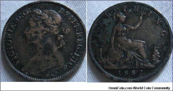 1882 h farthing, F in DEF broken at the top, in fine grade, H is light strike this year and hard to spot.