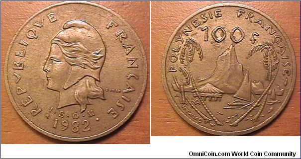 REPUBLICA FRANCAISE, POLYNESIE FRANCAISE 100 FRANCS
Nickel-bronze
1982-A