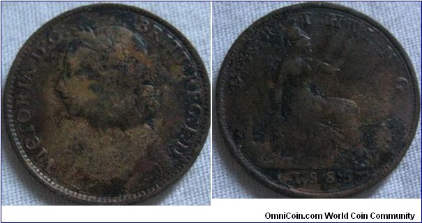 1886 farthing, the normal issue for the year no variants, bit worn and damaged
