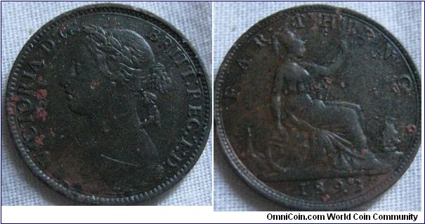 scarser very wide date 1893 farthing, nice coin, age has treated it better then some others