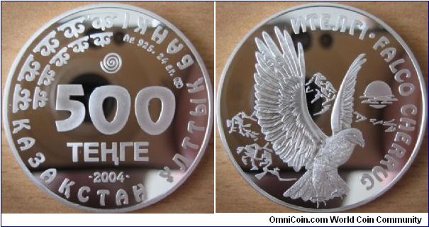 500 Tenge - Falco cherrug - 24 g Ag .925 Proof - mintage 3,000