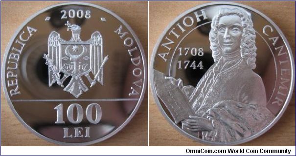 100 Lei - Antioh Cantemir - 31.1 g Ag .999 Proof - mintage 1,000 (hard to find)
