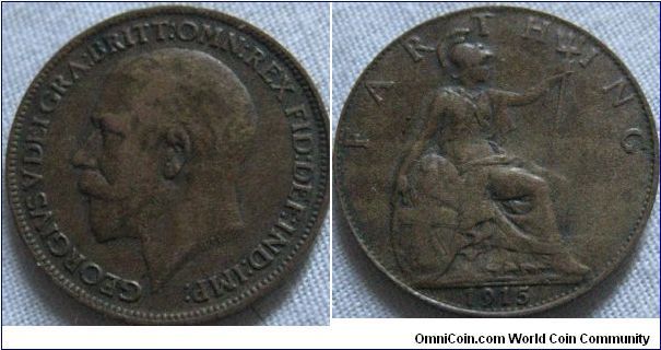 1915 farthing, VF but looks like light strike BRIT_T version? one of the hard dates for george V
