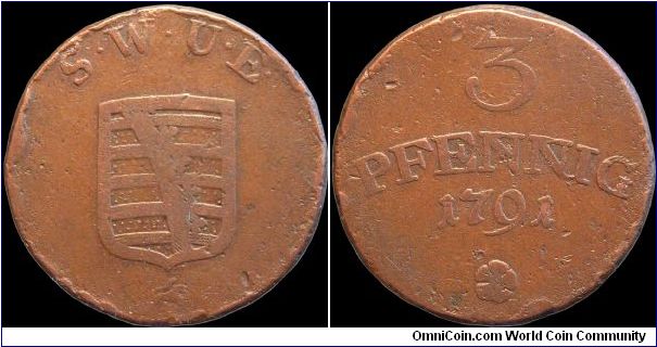 3 Pfennig, Saxe-Weimar-Eisenach.                                                                                                                                                                                                                                                                                                                                                                                                                                                                                    