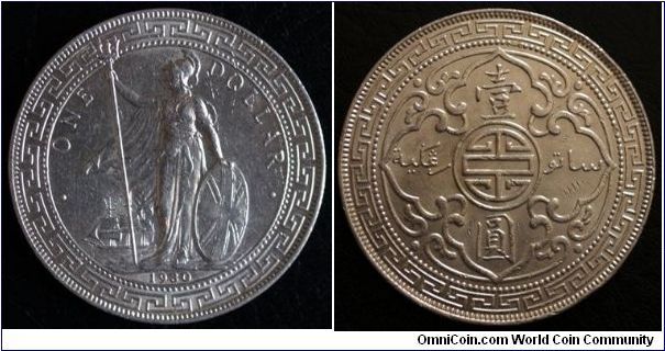 BRITISH TRADE DOLLAR, 1930, One Dollar. 26.9568g, 0.9000 Silver, .7800 Oz. ASW, VF+
Obtained Malaysia
Calcutta Mint