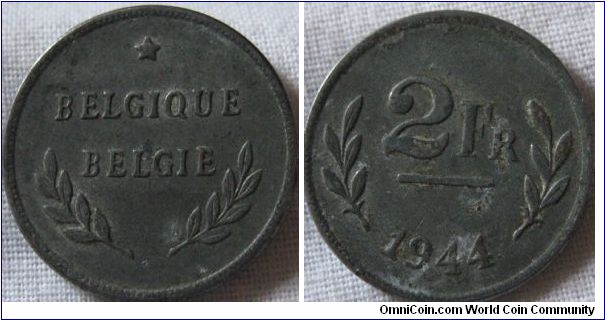 2 francs zinc coated steel on 1 cent planchet minted in  Philadelphia 25 million minted, still has the zinc coating, lustre is faint but there, a nice piece of history