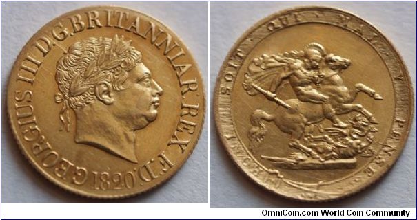 GEORGE III 
Gold Sovereign, GEF+, Closed 2 in date