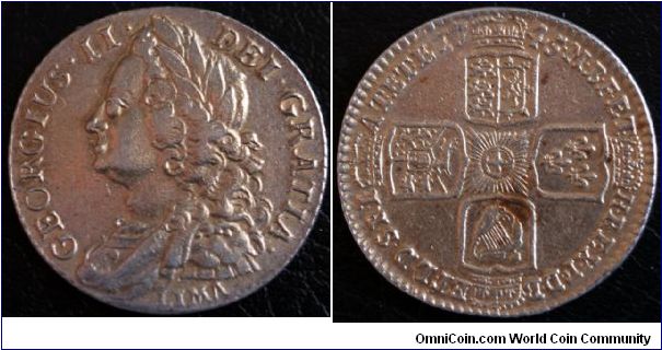 GEORGE II
SHILLING
Old laur. And dr. bust Lima, VF (Minted from silver captured from the Spanish by Admiral Anson)