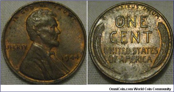 1944 1 cent lustrous, very nice coin this good lustre remaining