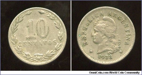 10 Centimos
Value in wreath
Liberty head