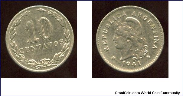 10 Centimos
Value in wreath
Liberty head