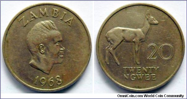 20 ngwee.
1968, President Kaunda on obverse.