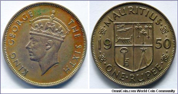 1 rupee.
1950, King George IV on obverse.