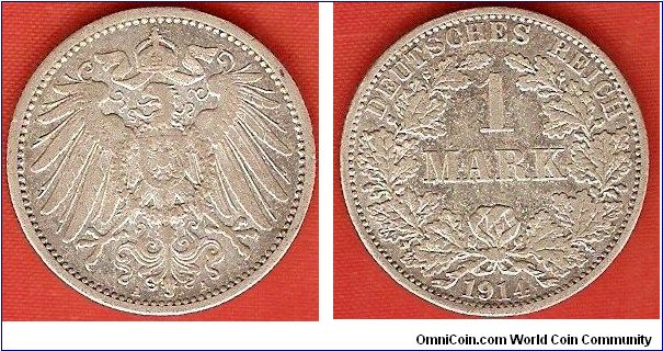 German Empire
1 mark
large eagle
Berlin Mint
0.900 silver