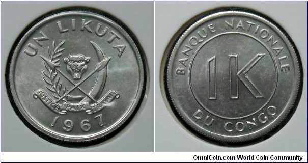1 likuta.
1967, Democratic Republic of Congo