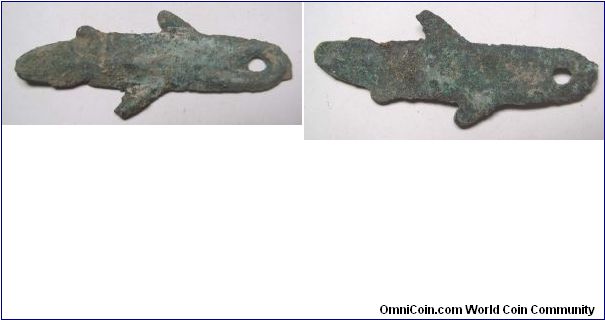 Antiuqe fish coin B variety,Zhou dynasty,
it has 52mm diameter,weight 5.3g.