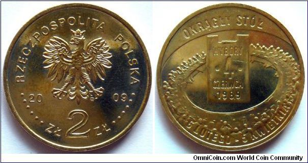 2 zlote.
2009, 20th Anniversary of Parliamentary Elections (4 June 1989) and Round Table Talks (February 6 to April 4 1989)