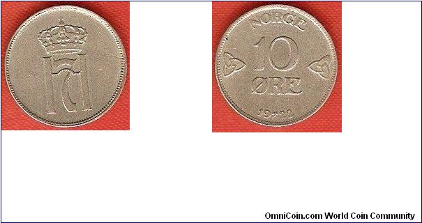 10 ore
Haakon VII
copper-nickel
Kongsberg Mint
