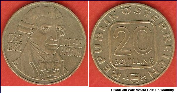 20 schilling
250th anniversary of birth of Joseph Haydn
copper-aluminum-nickel