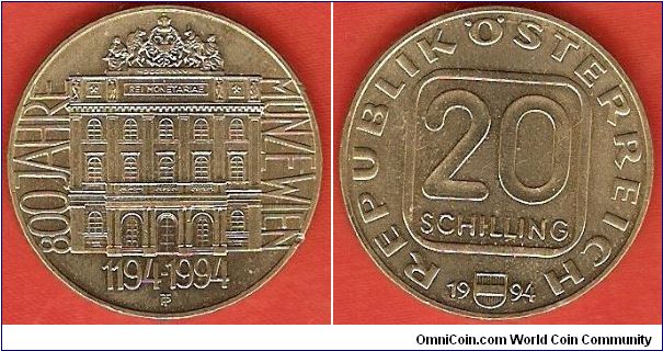 20 schilling
800th anniversary of Vienna Mint
copper-aluminum-nickel