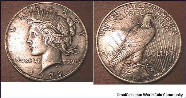 1922 Peace Silver Dollar, .900 Silver, .7736oz ASW, VF-30