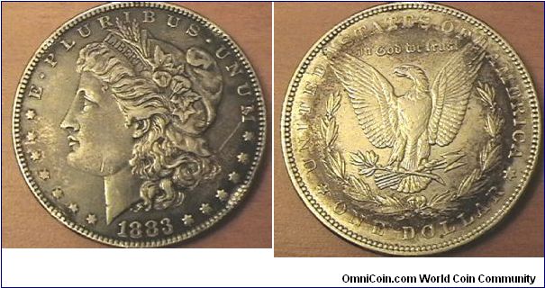 1883 Morgan Silver Dollar, .900 silver, .7736 oz ASW, VF-30