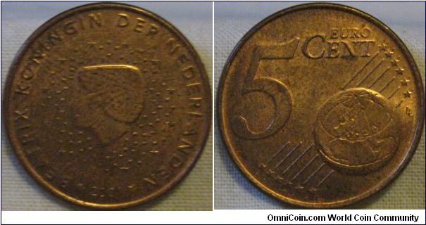 EF 5 euro cents 205,900,000 minted in this year, nice condition.