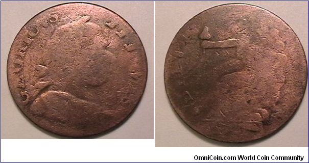 Half Penny, Evasive coinage, unofficial issue fake coin. Obv: GLOROIVS III VIS, REV: BRIT