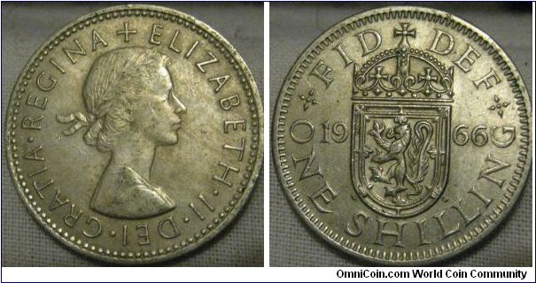 EF 1966 scottish shilling, lustre there and raised details showing  minimal wear