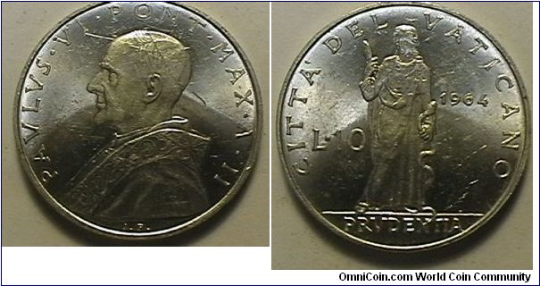 Paul VI, year 2, 10 Lire, Aluminum