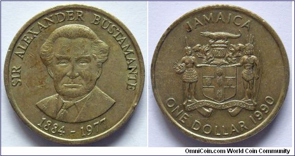 1 dollar.
1990, 
Sir Alexander Bustamante
(1884-1977)