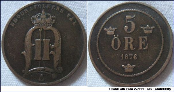 1876 5 ore, fine condition, not completly worn though so not in fair