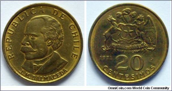 20 centesimos.
1971, Jose Manuel Balmaceda (1840-1891)