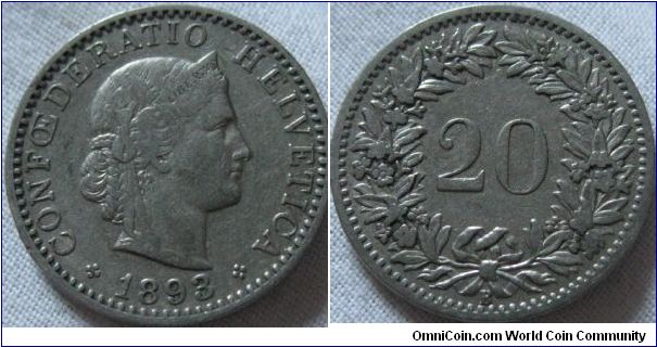 VF 1893 20 centimes,very nice for the date, probably hard to find in this sort of state