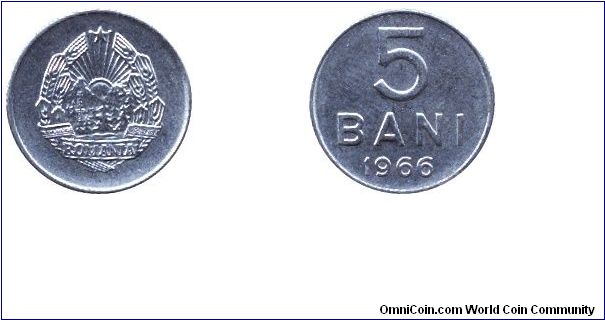Romania, 5 bani, 1966, Ni-Steel.                                                                                                                                                                                                                                                                                                                                                                                                                                                                                    