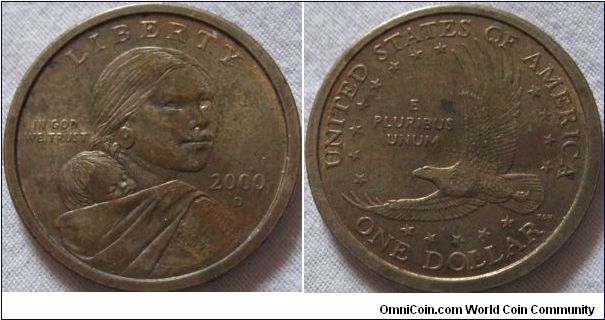 Sacagawea Dollar coin, 2000 D, EF condition, nice looking coin