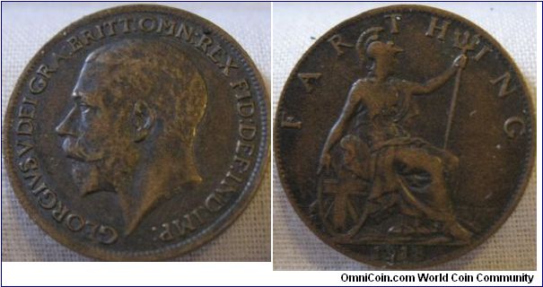 VF+ 1918 farthing, weak strike on reverse britannia looks more worn then she should, but the coin has VF+ details elsewhere on the coin