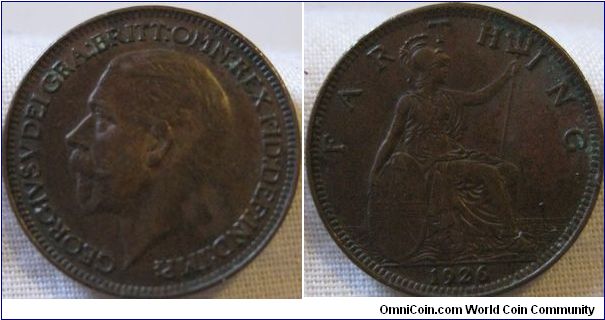 EF 1926 farthing, no lustre but enough detail remains for the grade