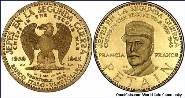 H. Philippe Petain on Venezuelan 'Chiefs of WWII' gold medal. One of a set of 18.