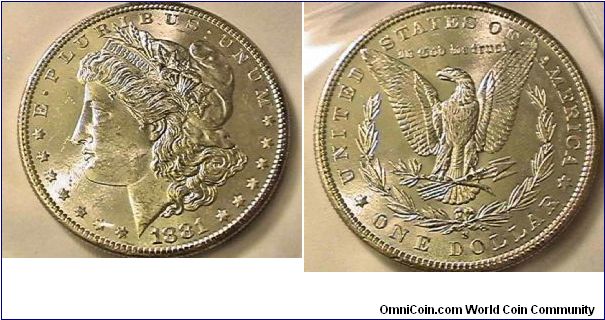 1881-S Morgan Silver Dollar, .900 silver