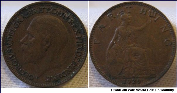 VF+ 1929 farthing, obverse is very nice