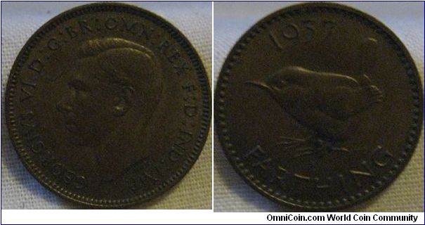 new wren design for george VI, coin has faint traces of lustre and is EF