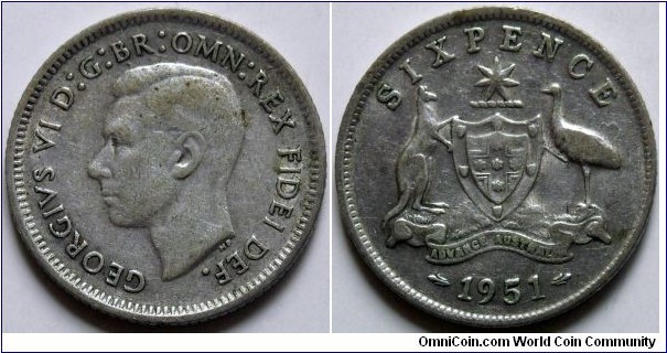 6 pence.
1951, George VI