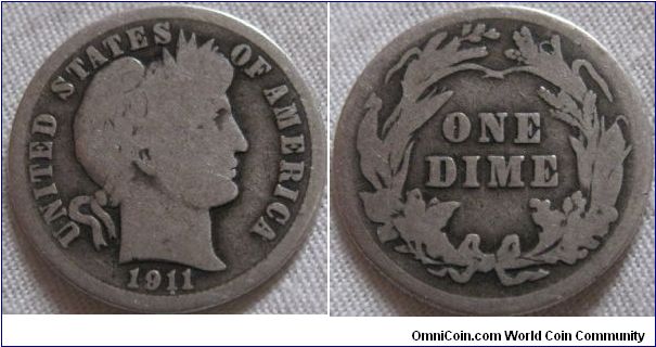 1911 dime, again circulated, but details are reasonable details are gone but outlines are very clear