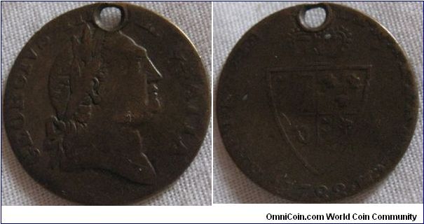 copper 1/3? guinea token, could have been made at the time or any date up to the 1860's
